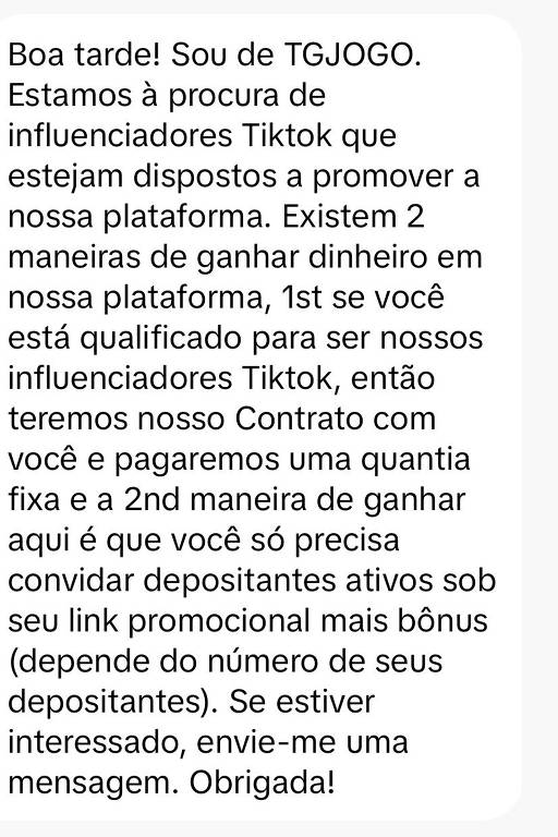 O método remete a esquemas de pirâmide, onde o influenciador ganha mais dinheiro conforme mais apostadores usam seu link de afiliado. Os apostadores, por sua vez, são incentivados a chamar mais pessoas para ganhar uma comissão