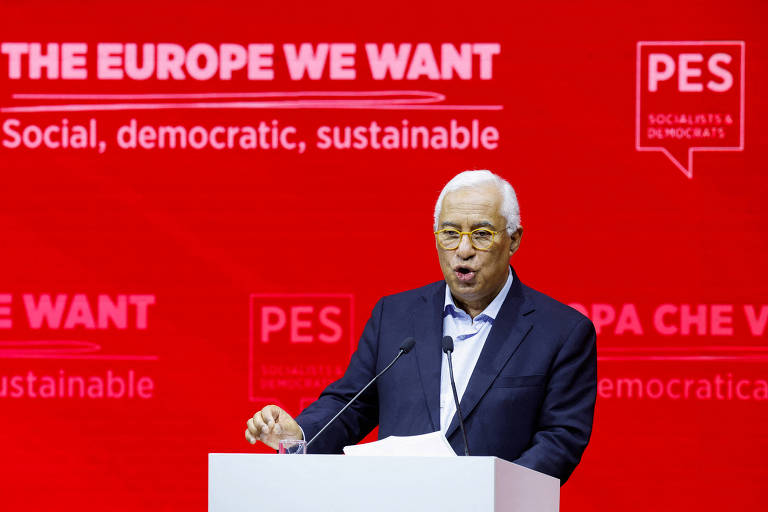 Em março, o então primeiro-ministro de Portugal, António Costa, fala durante congresso dos socialistas europeus, em Roma