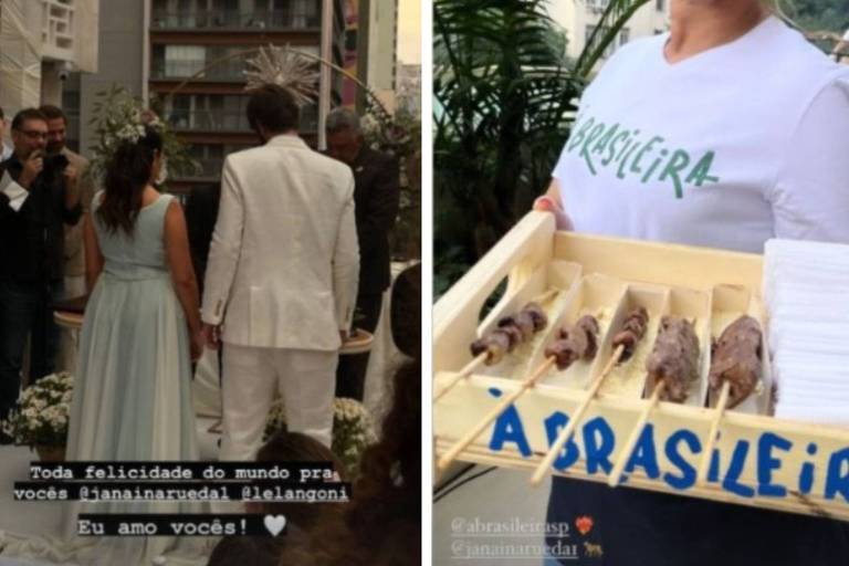 Janaina Torres se casa com Leandro Langoni; menu da festa incluiu churrasquinho