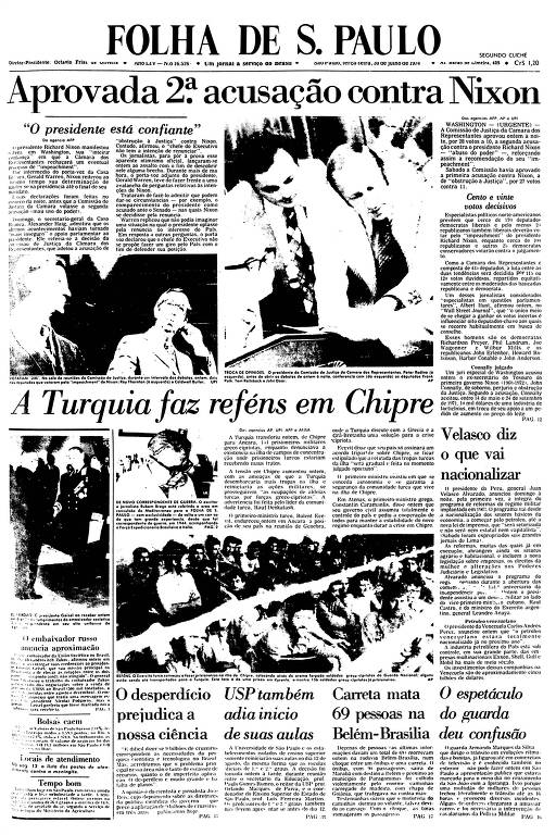 Primeira Página da Folha de 30 julho de 1974