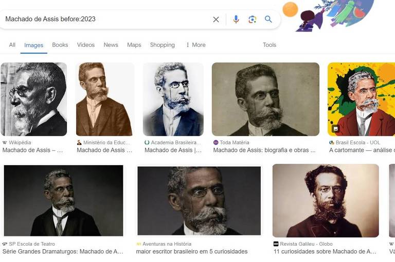 Busca do Google exibe 13 imagens de Machado de Assis