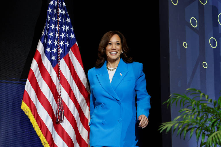 A vice-presidente dos EUA e agora candidata à Presidência, Kamala Harris, em evento em New Orleans