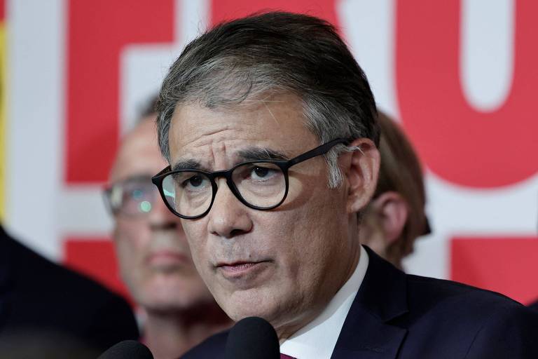 O líder do Partido Socialist da França, Olivier Faure, após anúncio dos resultados da eleição legislativa