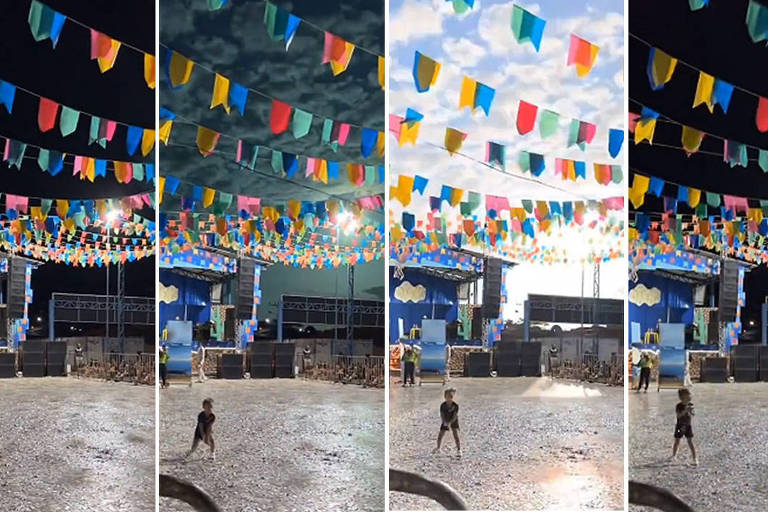 Foto-montagem com os frames do vídeo que registra momento em que clarão ilumina céu do Piauí na madrugada de sábado 