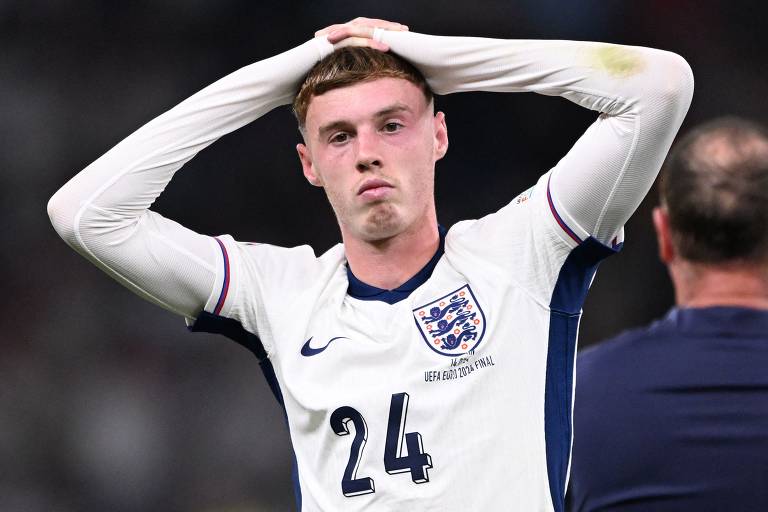Cole Palmer, reage após a final da UEFA Euro 2024 entre Espanha e Inglaterra, no Olympiastadion em Berlim
