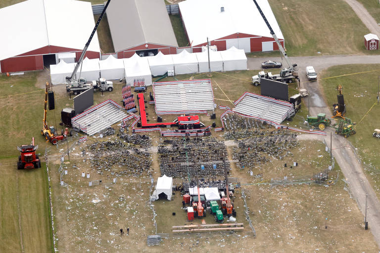 Vista aérea do local onde onde Donald Trump foi baleado durante comício
