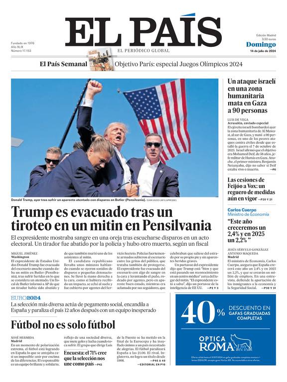 Capa do jornal espanhol El País após atentado contra o ex-presidente dos Estados Unidos Donald Trump