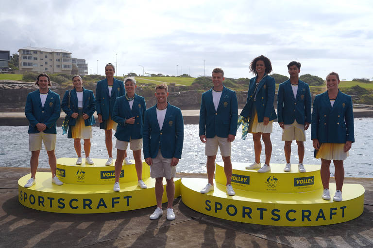 Uniforme da delegação australiana, da marca Sportscraft