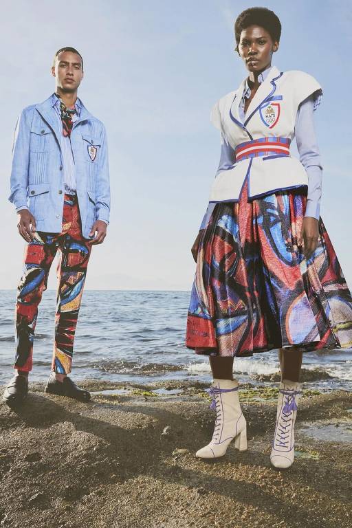 Uniforme da delegação do Haiti, da marca Stella Jean