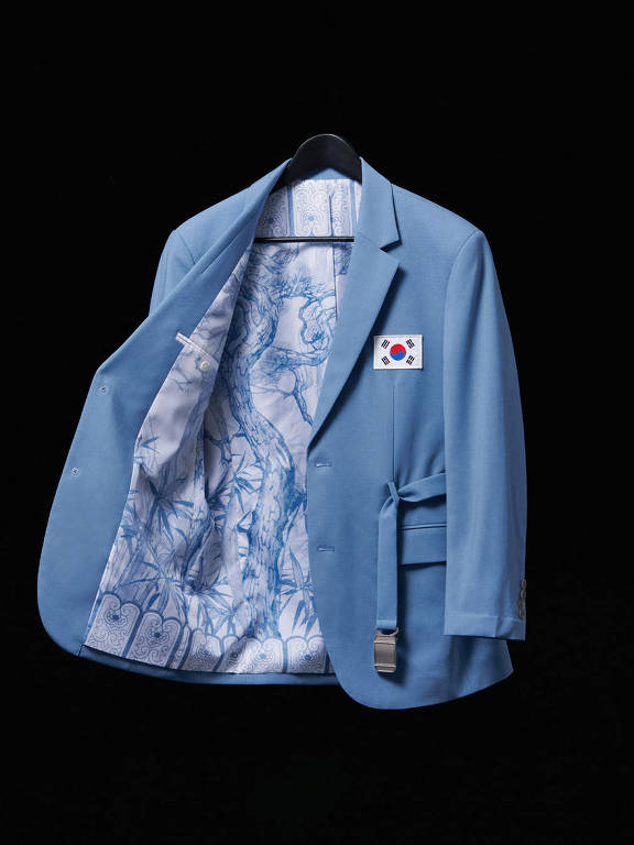 Detalhes do uniforme da delegação da Coreia do Sul
