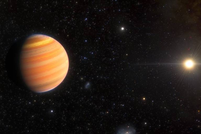 Concepção artística do planeta TIC 241249530 b, um mundo gigante gasoso a caminho de se tornar um Júpiter Quente