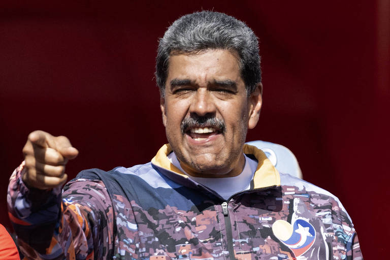 O ditador venezuelano, Nicolás Maduro, durante comício em Caracas