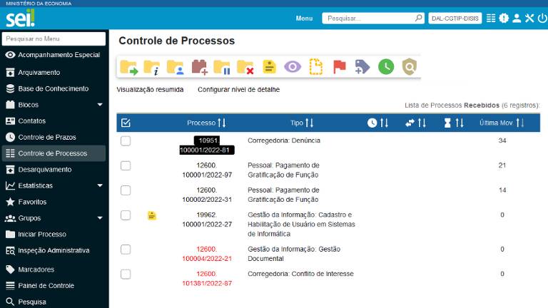 Interface do SEI reproduzida em manual do software disponibilizado pelo Ministério da Gestão