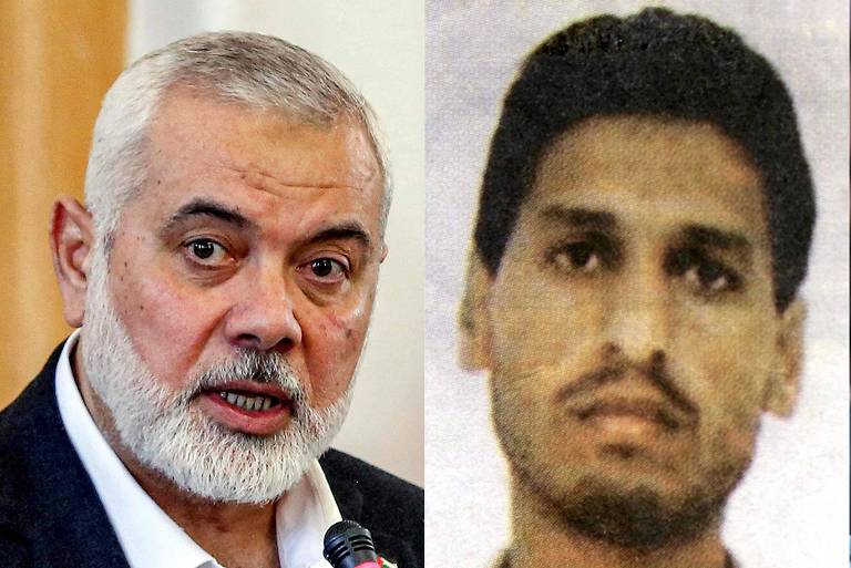 Ismail Haniyeh, líder político do Hamas, morto ontem, e Mohammed Deif, chefe militar do grupo terrorista que teve morte anunciada nesta quinta (1º)