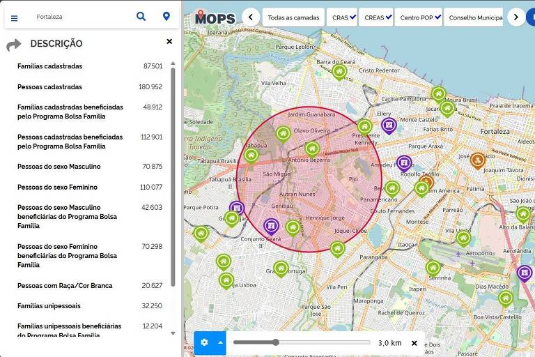 Reprodução de tela do novo Mops (Mapas Estratégicos para Políticas de Cidadania), uma das ferramentas abastecidas com informações do Cadastro Único