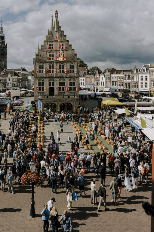 The weekly cheese market in Gouda, that dates to the Middle Ages, in Gouda