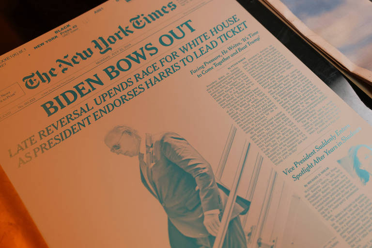 Capa do jornal The New York Times fala sobre a saída de Joe Biden da disputa presidencial nos Estados Unidos