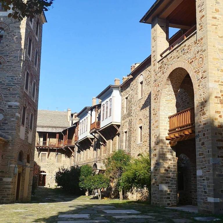 Interior de mosteiro no monte Athos, na Grécia