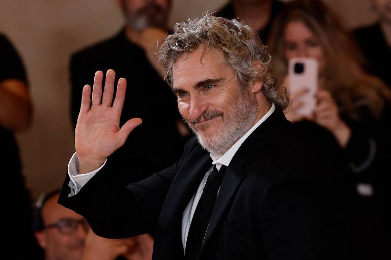 Joaquin Phoenix em evento do filme 'Napoleão', em Madrid, em Novembro de 2023. 