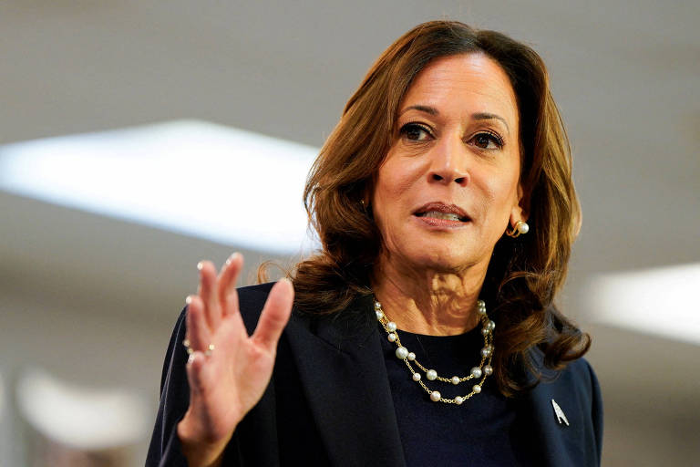 A vice-presidente dos EUA, Kamala Harris, durante evento de campanha, em Michigan