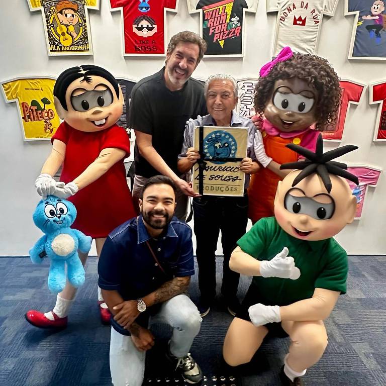 Alê Costa com Mauricio de Sousa e Mauro de Sousa