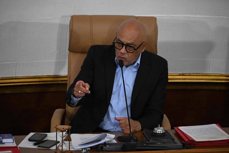 O presidente do Parlamento da Venezuela, Jorge Rodríguez, durante sessão da Casa, em Caracas