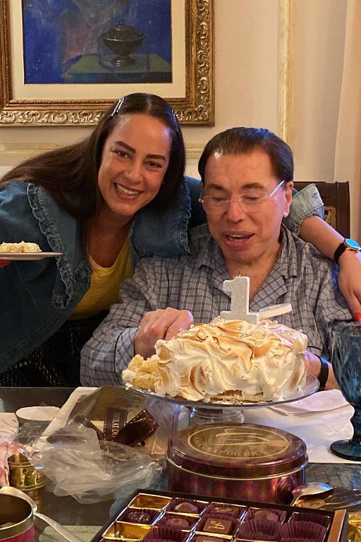Silvio Santos com a Silvia Abravanel no dia de seu aniversário