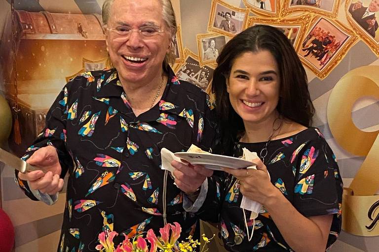 Silvio Santos com a filha Renata Abravanel em seu aniversário
