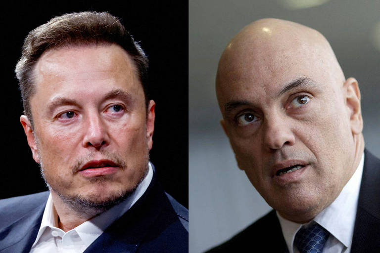 Foto mostra Montagem de foto do Mega-empresário Elon Musk, à esquerda, ao lado do Ministro do STF Alexandre de Moraes. à direita.