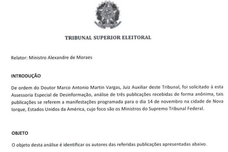 Relatório assinado por Eduardo Tagliaferro em que afirma que postagens chegaram de forma anônima 