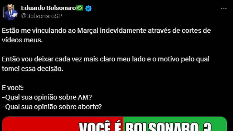 Eduardo Bolsonaro entrou na briga dia 17 de agosto. Postagem dele no X trazia foto de Marçal junto a Alexandre de Moraes, tido como um dos grandes inimigos do bolsonarismo