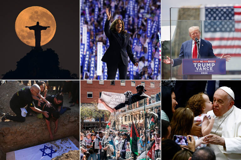 O mundo em 15 fotos; Superlua azul, Donald Trump e Kamala Harris