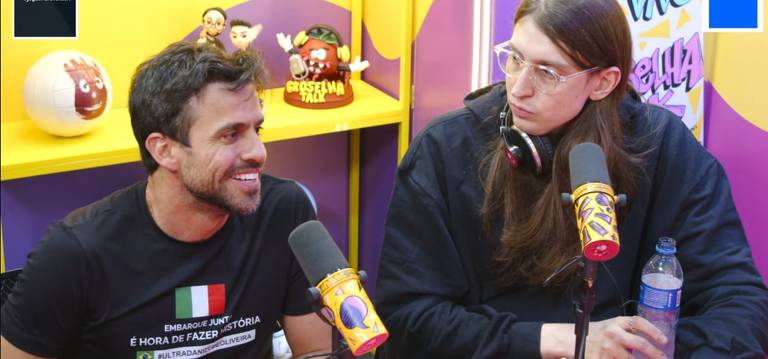 Pablo Marçal no podcast Groselha Talk, ao lado do influenciador Felca