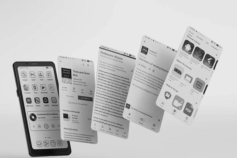 Leitor digital da Palma, que mistura Kindle com tablets Android