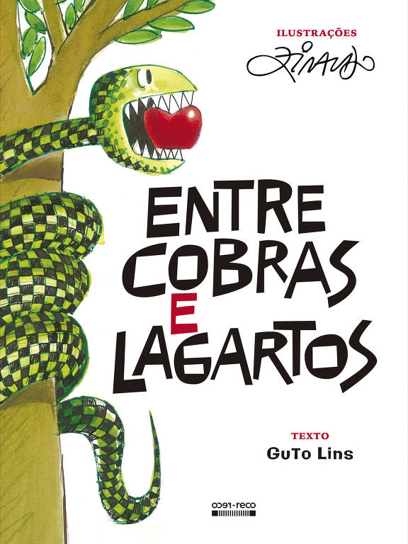  Capa de livro onde há desenho de uma árvore, com uma cobra enrolada em seu tronco e uma maçã na boca