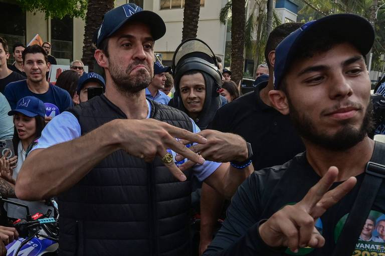 Candidato Pablo Marçal (PRTB) durante evento de campanha em São Paulo