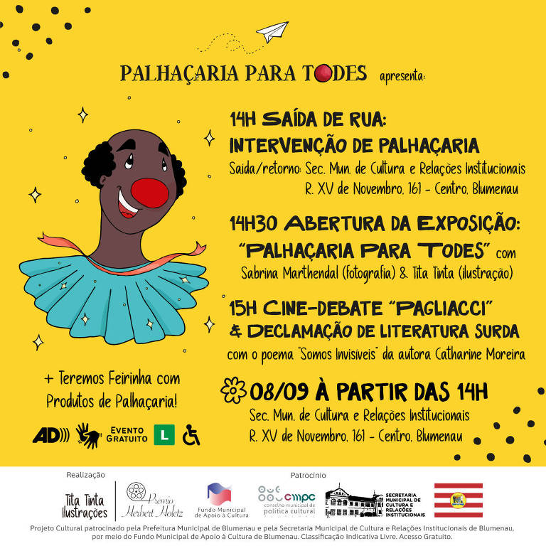 Evento 'Palhaçaria para Todes', promovido pela Prefeitura de Blumenau (SC)