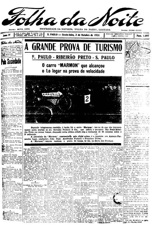 Primeira Página da Folha da Noite de 3 de outubro de 1924