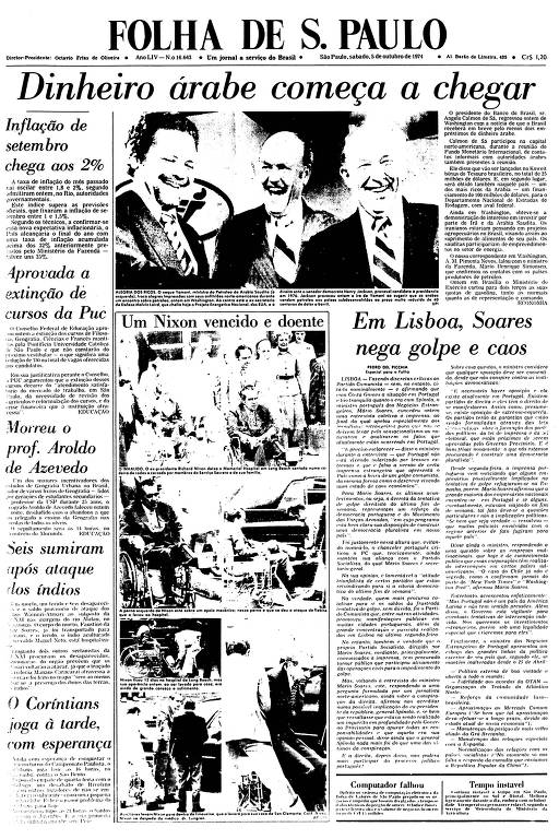 Primeira Página da Folha de 5 de outubro de 1974