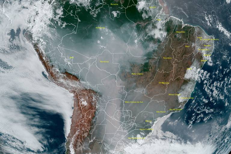 Fumaça continua a atingir diversas partes do Brasil e pode chegar a 60% do país, diz Inpe