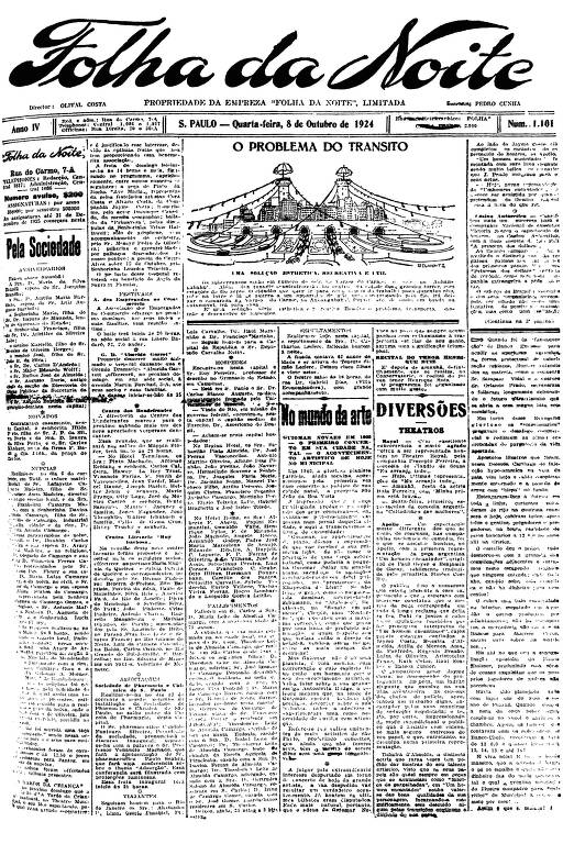 Primeira Página da Folha da Noite de 8 de outubro de 1924