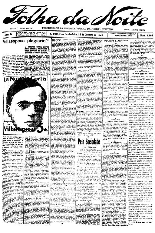 Primeira Página da Folha da Noite de 10 de outubro de 1924