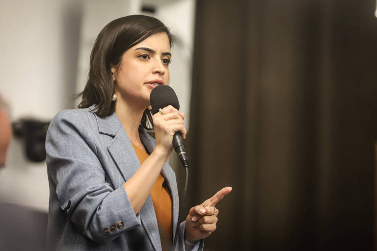 Candidata Tabata Amaral (PSB) durante evento na Câmara Municipal de São Paulo