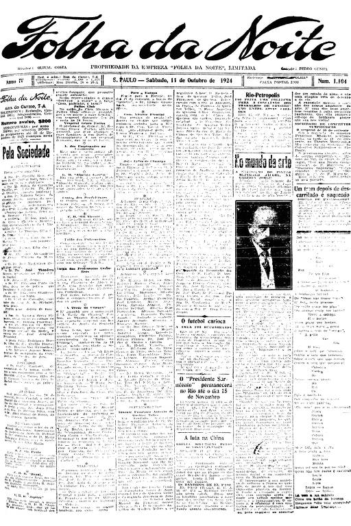 Primeira Página da Folha da Noite de 11 de outubro de 1924