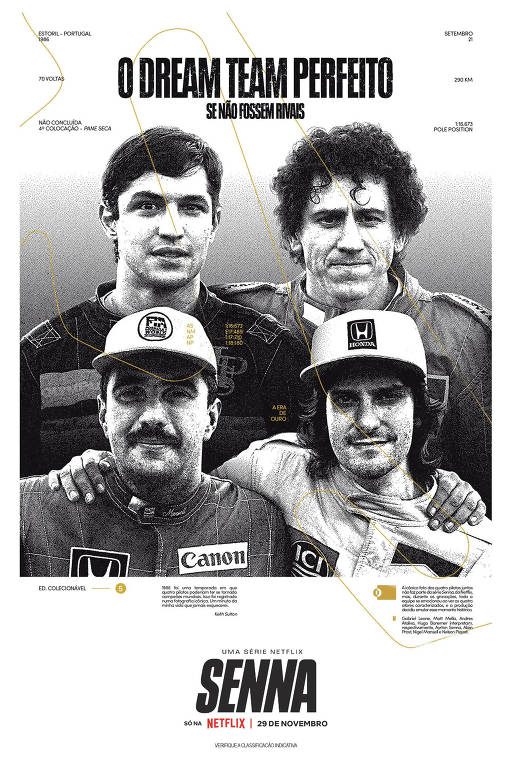 Nova capa colecionável sobre Senna recria foto histórica do piloto ao lado de três de seus maiores rivais na F1