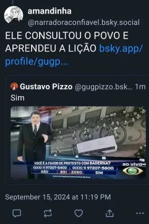 A imagem é um print de uma postagem do bluesky