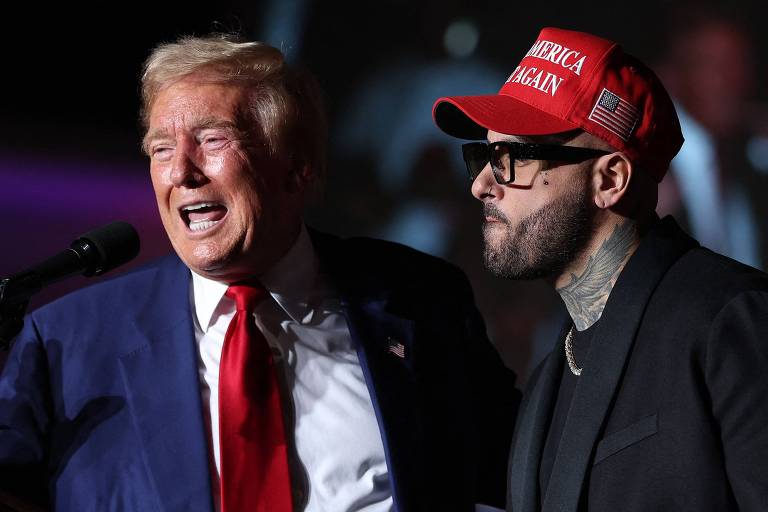 O candidato republicano Donald Trump e o cantor porto-riquenho Nicky Jam, em um comício realizado no dia 13 de setembro