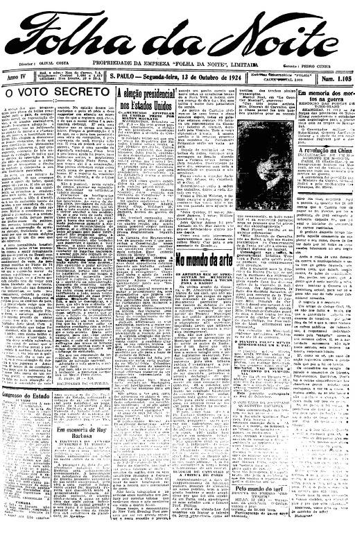 Primeira Página da Folha da Noite de 13 de outubro de 1924