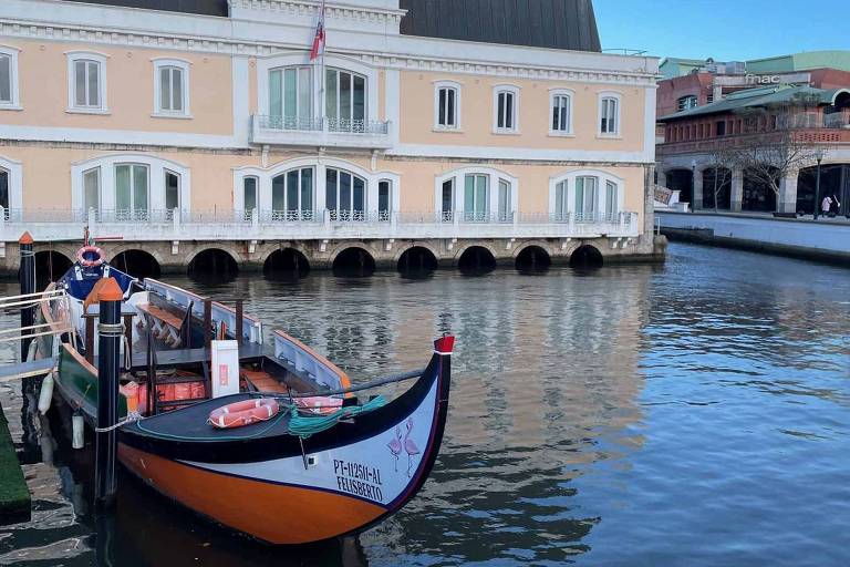 Moliceiro em canal de Aveiro， no centro de Portugal