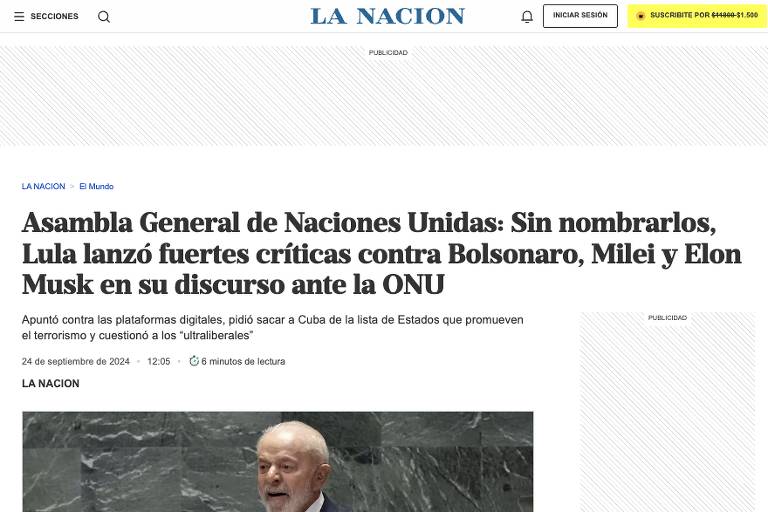 captura de página de jornal online